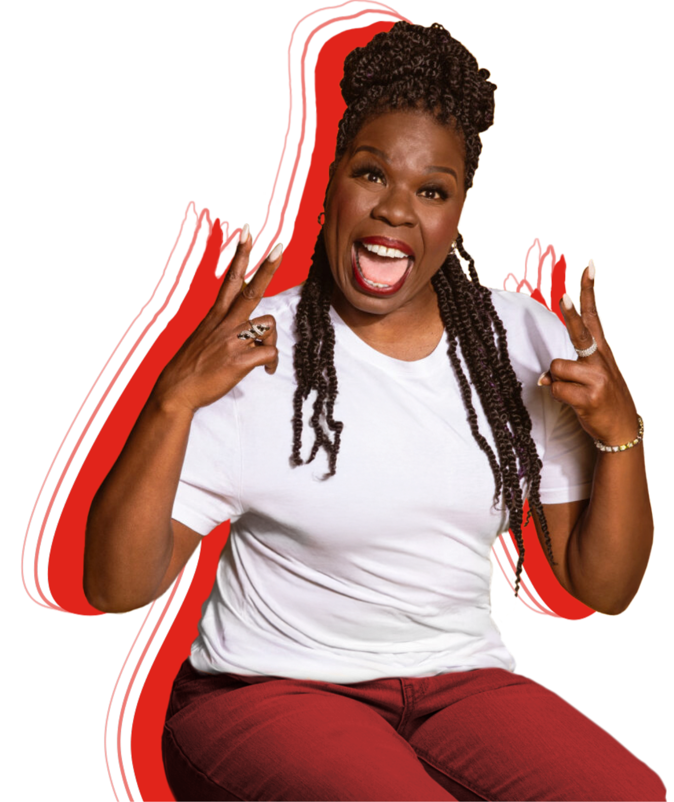 Celebrity, Leslie Jones is smiling and gesturing enthusiastically to promote Game Changers by Lenovo.