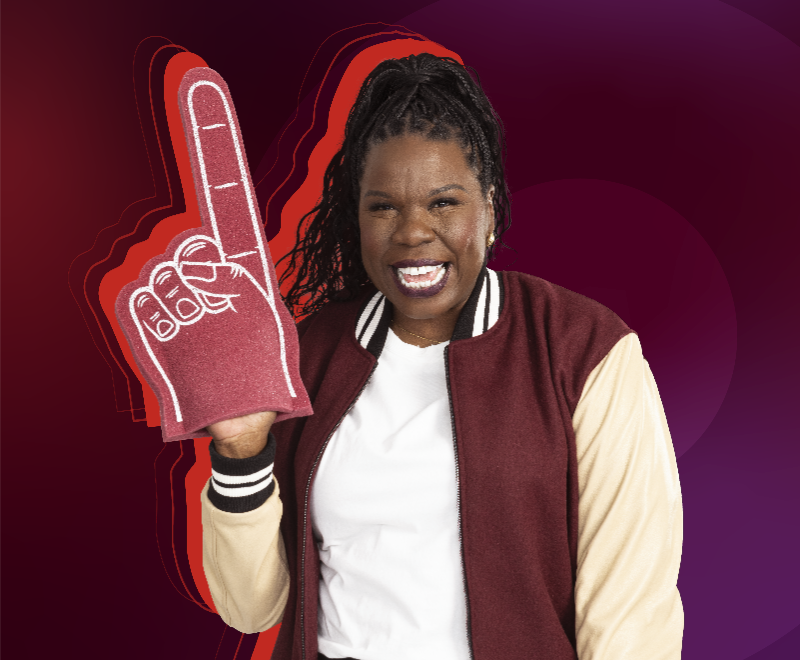 Leslie Jones smiling and excited