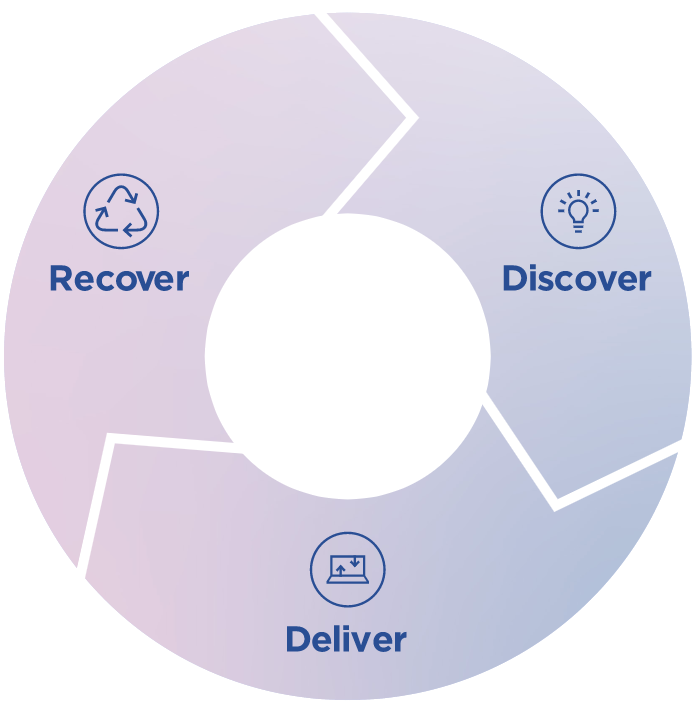 Circular chart with Recover, Discover and Deliver icons.